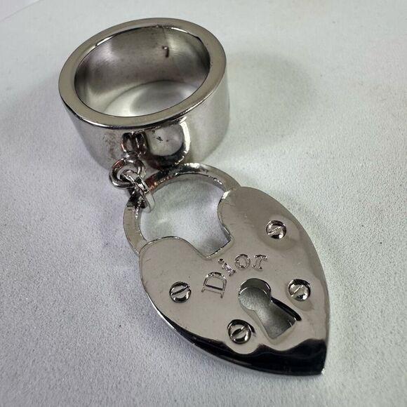 Christian Dior Padlock Charm Silver Tone Ring Size 7 - Picture 1 of 10